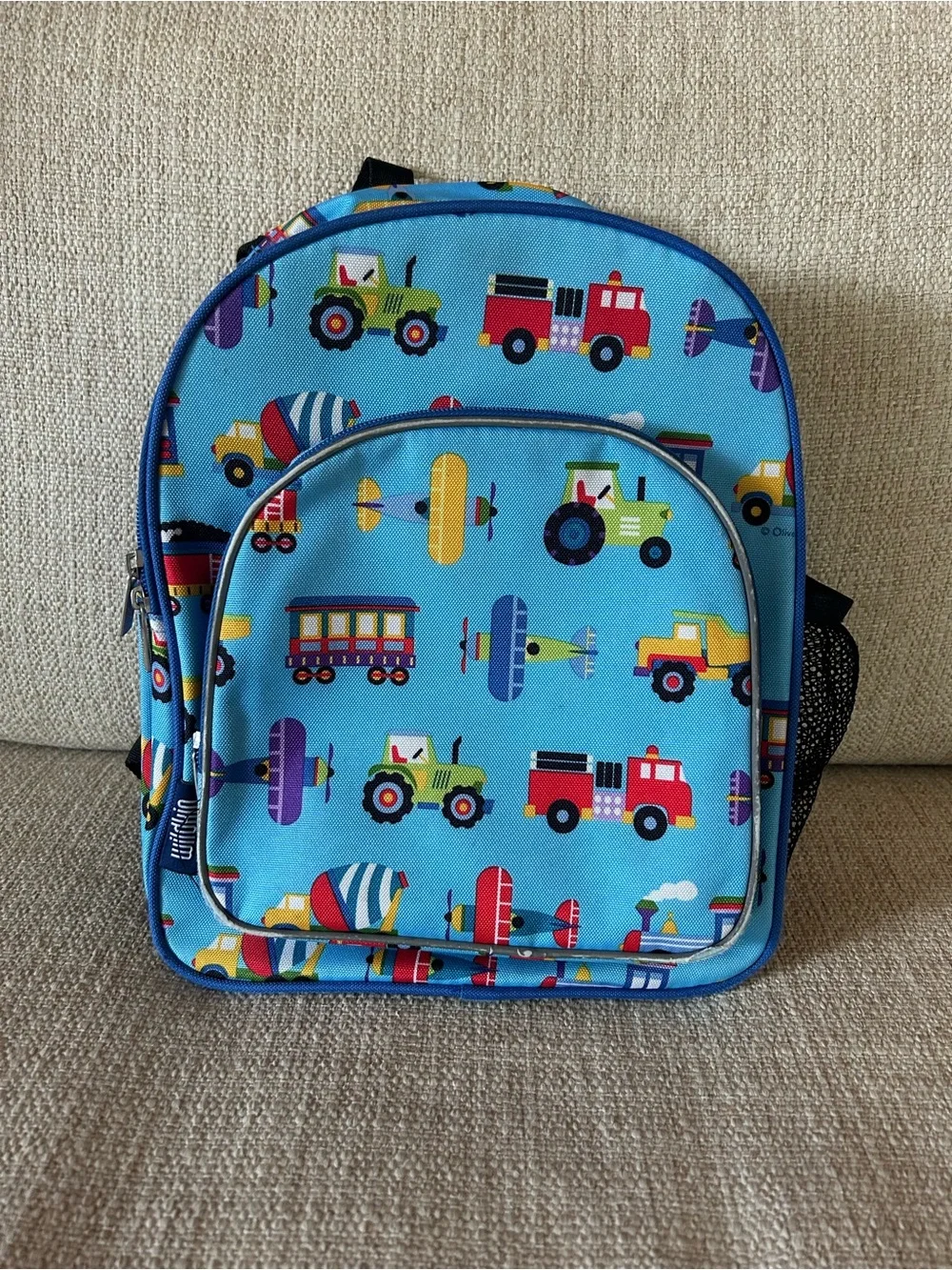 Kids Light Blue Vehicle Print Backpack